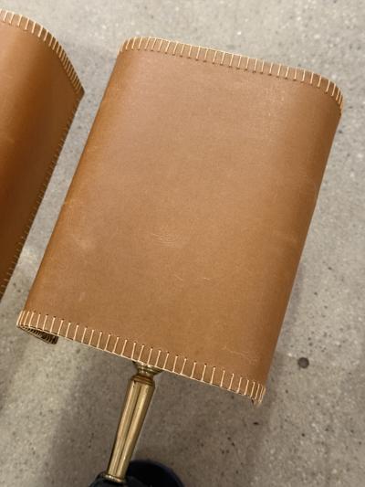 Pair of Italian Horse Head Sconces with Leather Shades 1970s