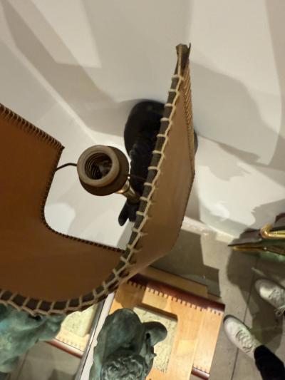 Pair of Italian Horse Head Sconces with Leather Shades 1970s