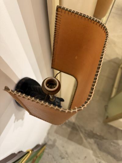 Pair of Italian Horse Head Sconces with Leather Shades 1970s