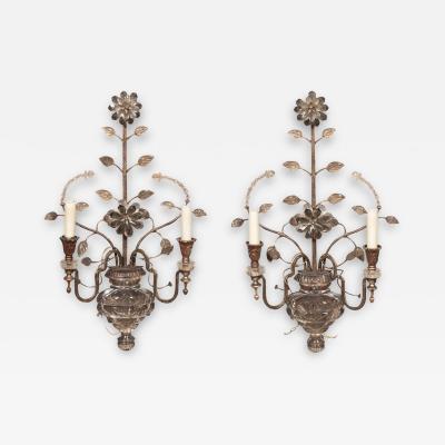 Pair of Italian Iron and Glass Sconces