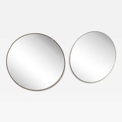 Pair of Italian Large Round Brass Framed Wall Mirrors 1950s