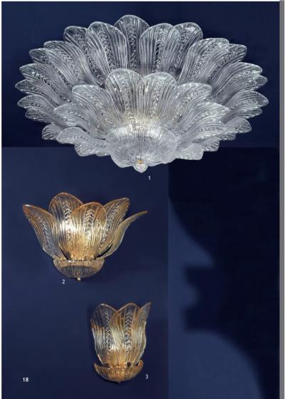Pair of Italian Leaves Murano Glass Ceiling Light or Flush Mount