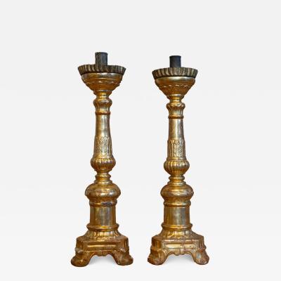 Pair of Italian Louis Philippe Mid 19th Century Carved Giltwood Candlesticks