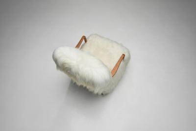 Pair of Italian Lounge Chairs in White Longhair Sheepskin Italy 1960s