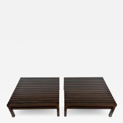 Pair of Italian Low Slatted End Tables or Coffee Tables