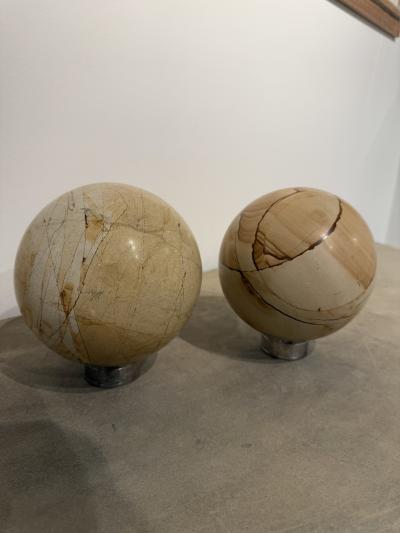 Pair of Italian Marble Spheres on Nickel Bases 1970s