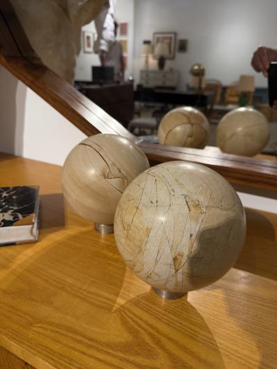 Pair of Italian Marble Spheres on Nickel Bases 1970s