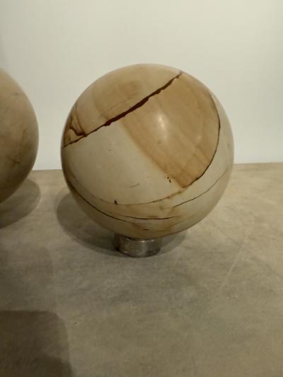 Pair of Italian Marble Spheres on Nickel Bases 1970s