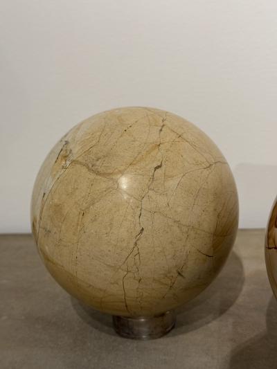 Pair of Italian Marble Spheres on Nickel Bases 1970s