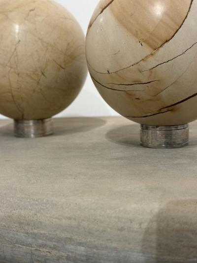 Pair of Italian Marble Spheres on Nickel Bases 1970s