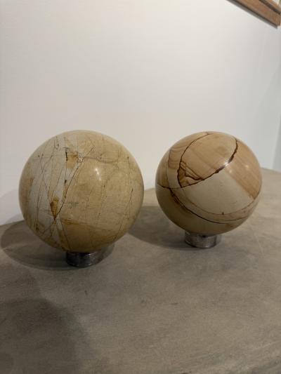 Pair of Italian Marble Spheres on Nickel Bases 1970s
