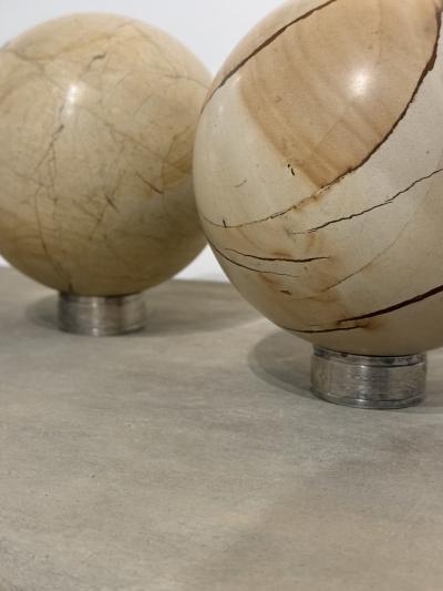 Pair of Italian Marble Spheres on Nickel Bases 1970s