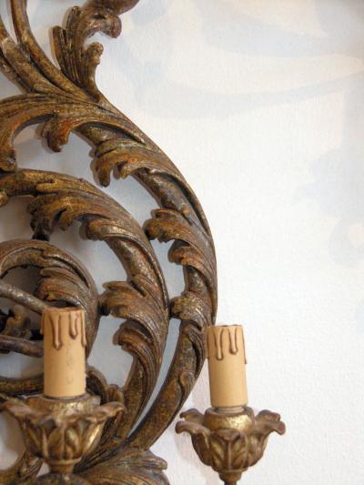 Pair of Italian Mecca Giltwood and T le Sconces