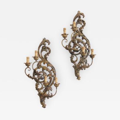 Pair of Italian Mecca Giltwood and T le Sconces