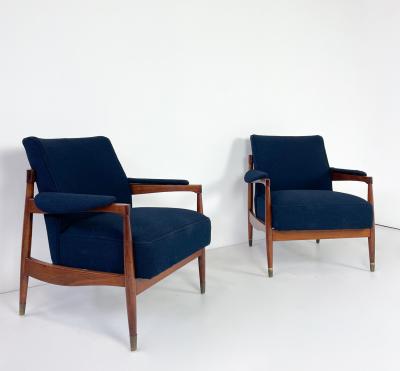 Pair of Italian Mid Century Armchairs in Navy Boucle