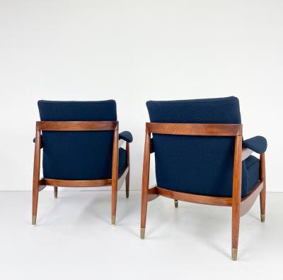 Pair of Italian Mid Century Armchairs in Navy Boucle
