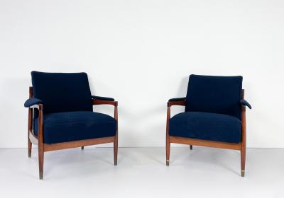 Pair of Italian Mid Century Armchairs in Navy Boucle