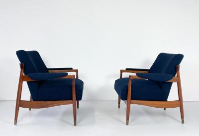 Pair of Italian Mid Century Armchairs in Navy Boucle