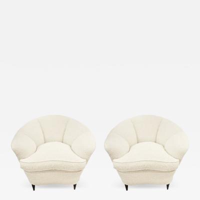Pair of Italian Mid Century Armchairs with Boucle Fabric