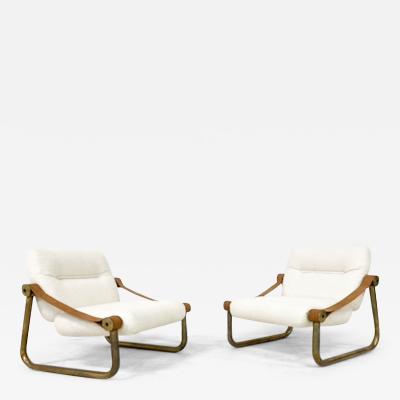 Pair of Italian Mid Century Armchairs with Suede Arms