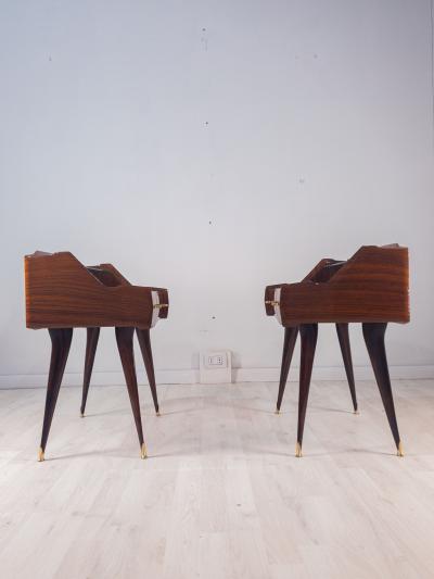 Pair of Italian Mid Century Bedside Night Stands Tables Double Glass Top 1950s