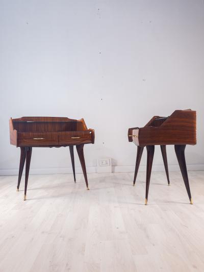 Pair of Italian Mid Century Bedside Night Stands Tables Double Glass Top 1950s
