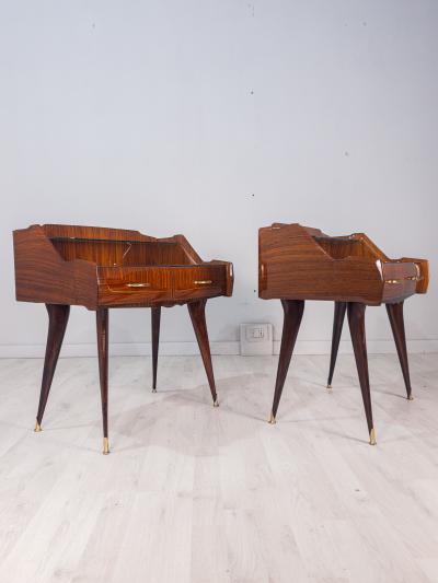 Pair of Italian Mid Century Bedside Night Stands Tables Double Glass Top 1950s