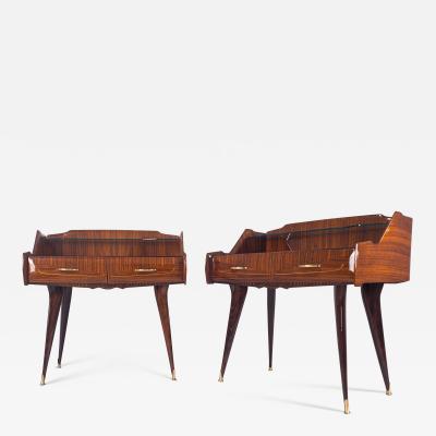 Pair of Italian Mid Century Bedside Night Stands Tables Double Glass Top 1950s
