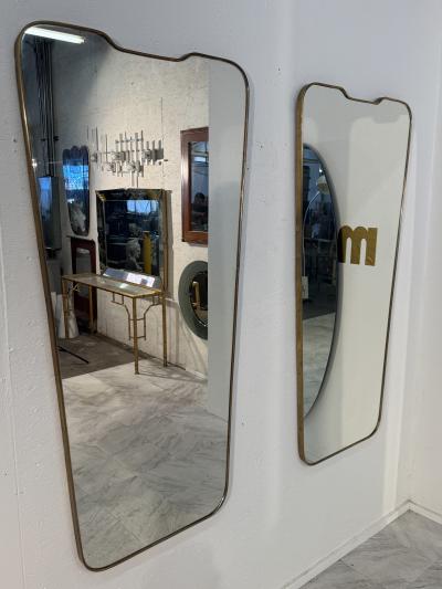 Pair of Italian Mid Century Brass Framed Wall Mirrors 1950s