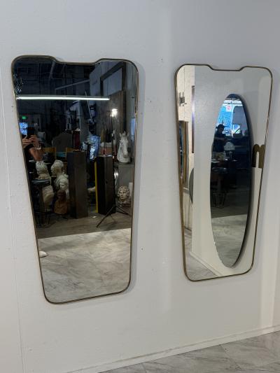 Pair of Italian Mid Century Brass Framed Wall Mirrors 1950s