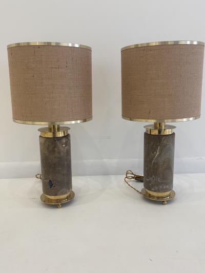 Pair of Italian Mid Century Brass and Marble Table Lamps 1970s