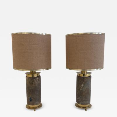 Pair of Italian Mid Century Brass and Marble Table Lamps 1970s