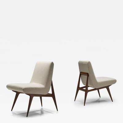 Pair of Italian Mid Century Geometric Lounge Chairs Italy ca 1950s
