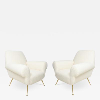 Pair of Italian Mid Century Lounge Chairs Upholstered in Boucle