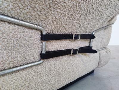 Pair of Italian Mid Century Modern Armchairs in Beige Boucle