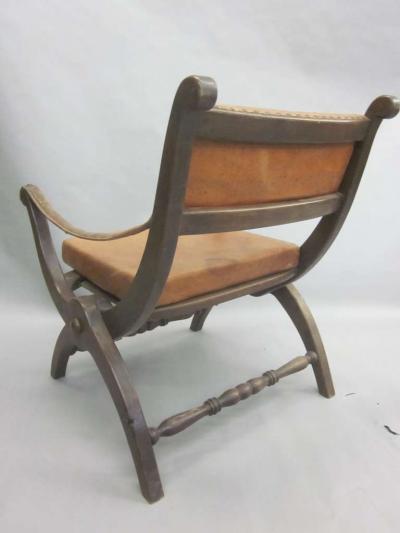 Pair of Italian Mid Century Modern Neoclassical Leather Armchairs Lounge Chairs