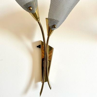 Pair of Italian Mid Century Modern Sculptural Flower Sconces Brass 1940s