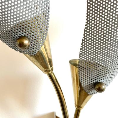 Pair of Italian Mid Century Modern Sculptural Flower Sconces Brass 1940s