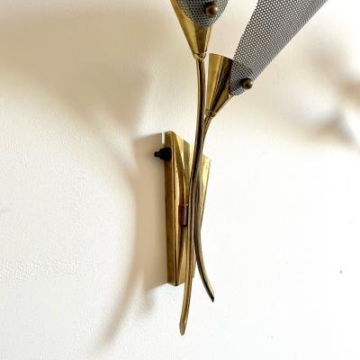 Pair of Italian Mid Century Modern Sculptural Flower Sconces Brass 1940s