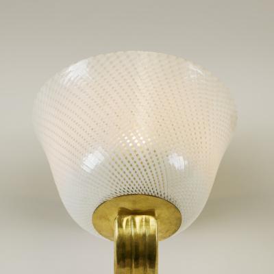 Pair of Italian Mid Century Murano Reticello Cup Glass and Brass Wall Lights