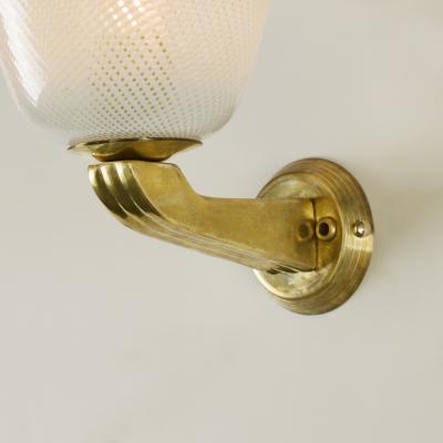 Pair of Italian Mid Century Murano Reticello Cup Glass and Brass Wall Lights