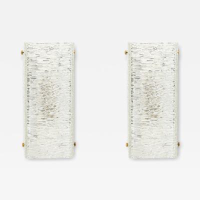 Pair of Italian Mid Century Rectangle Textured Murano Glass Wall Sconce
