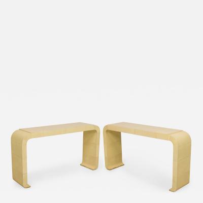 Pair of Italian Mid Century Style Parchment Console Tables