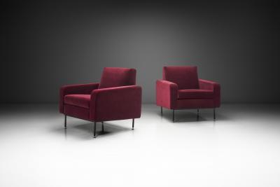 Pair of Italian Mid Century Upholstered Armchairs Italy 1960s