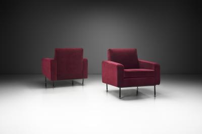 Pair of Italian Mid Century Upholstered Armchairs Italy 1960s