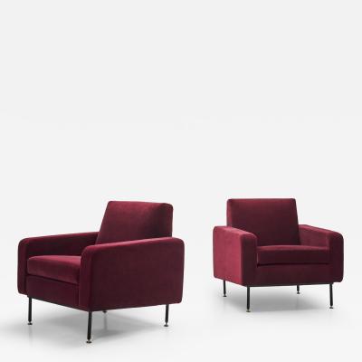 Pair of Italian Mid Century Upholstered Armchairs Italy 1960s