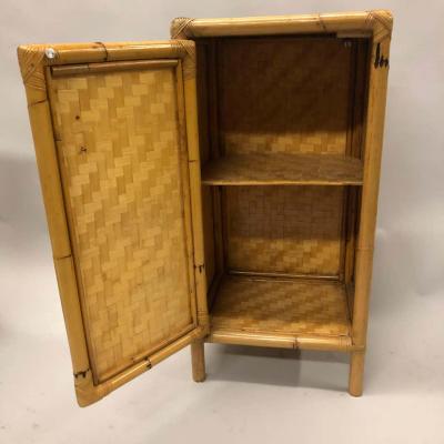 Pair of Italian Midcentury Bamboo and Rattan Nightstands or Side Tables