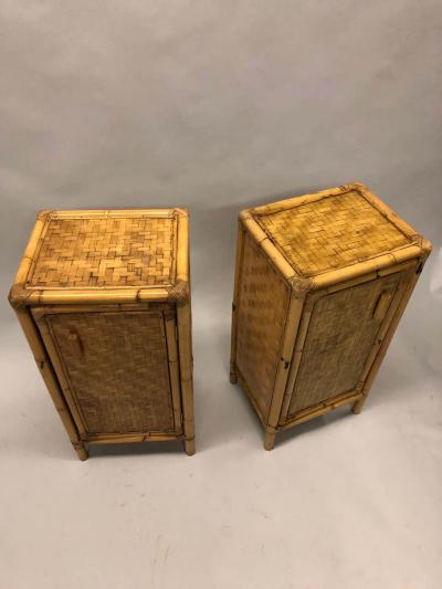 Pair of Italian Midcentury Bamboo and Rattan Nightstands or Side Tables