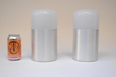 Pair of Italian Modern Bedside Table Lamps in Opaline Glass and Brushed Aluminum