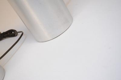 Pair of Italian Modern Bedside Table Lamps in Opaline Glass and Brushed Aluminum
